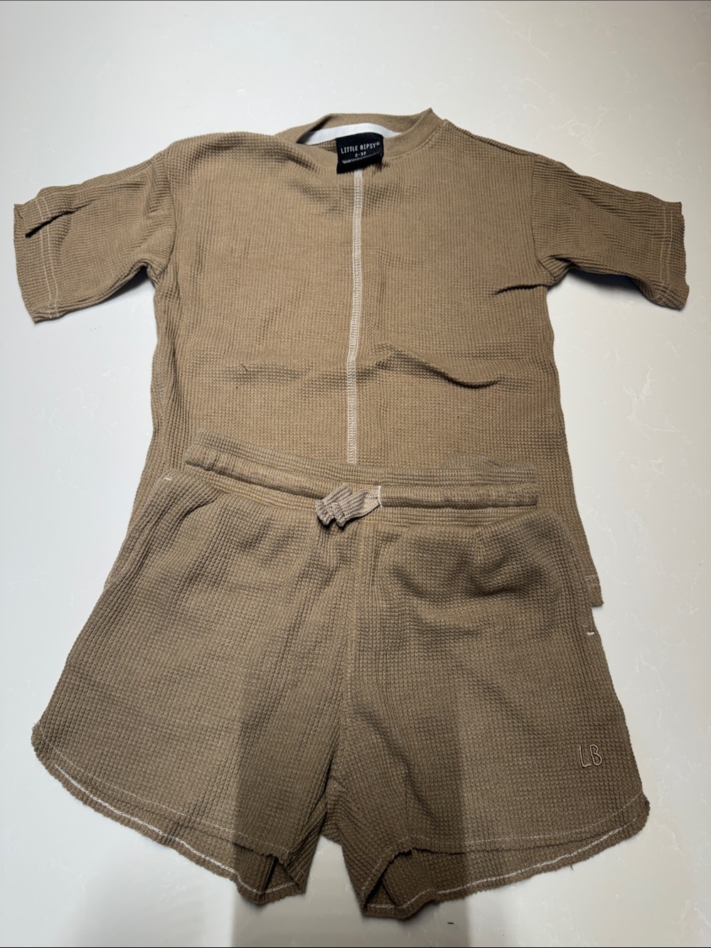 Little Bipsy Waffle Knit Short Set - Brown